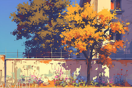 秋天街道上的树图片