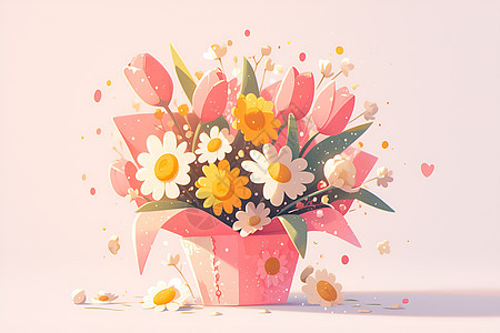 粉色花束插画图片