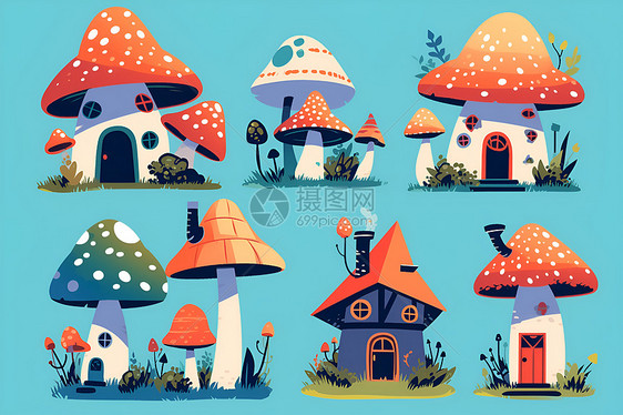 童话世界中的奇幻蘑菇屋图片