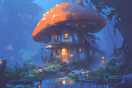 夜色中的蘑菇屋图片