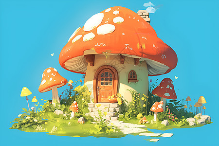蓝天下的蘑菇房图片