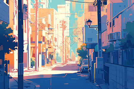 阳光里的城市街道图片