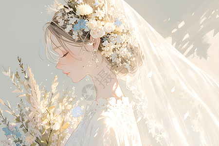 新娘戴着花冠图片