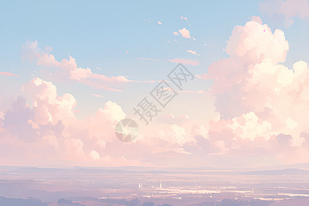 蓝天下的粉红云朵图片