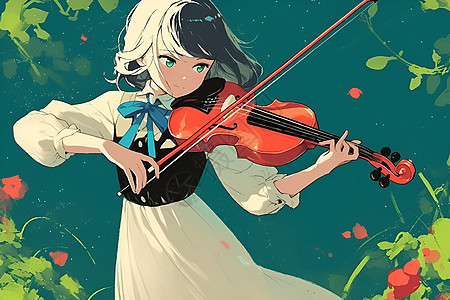 绚丽的卡通风小提琴女孩图片