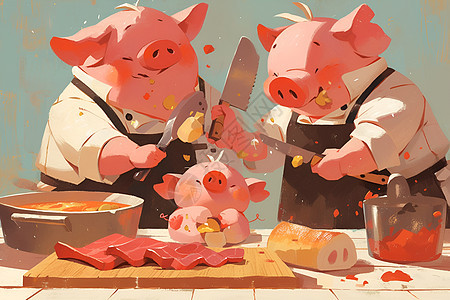 可爱的小猪烹饪美食图片