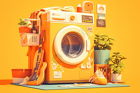 黄色的洗衣机图片