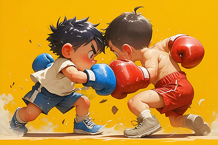两个小男孩在激烈的拳击比赛图片