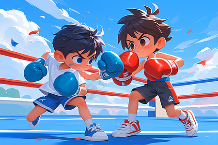 两个小男孩拳击比赛图片