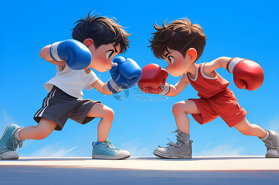 拳击少年插画图片