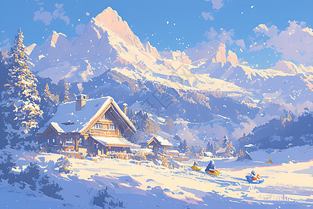 雪山中的房子图片