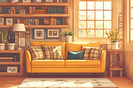 温暖色调的客厅沙发场景图片