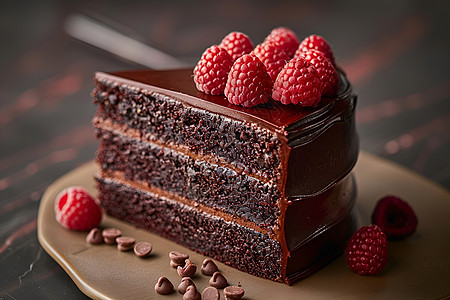 巧克力蛋糕上的覆盆子水果图片