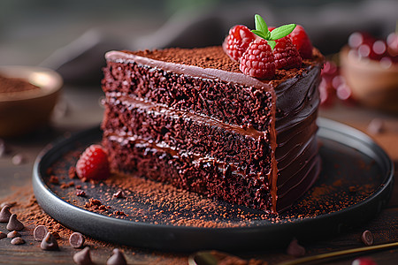 巧克力蛋糕上的覆盆子图片