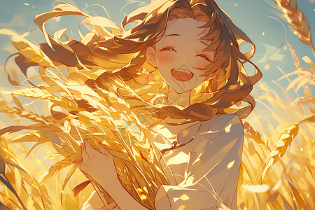 阳光少女笑对秋麦图片