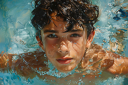 水中自由的男孩图片