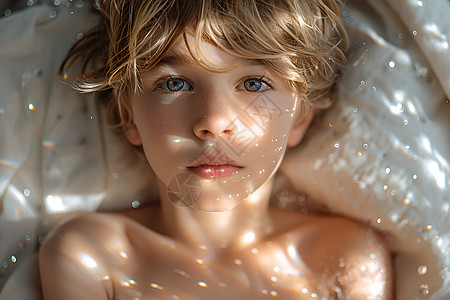 少年沐浴在阳光中图片
