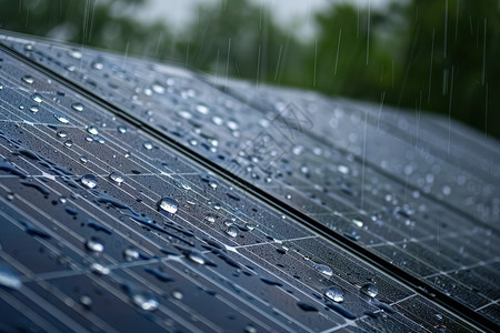 雨滴洒在太阳能电池板上图片