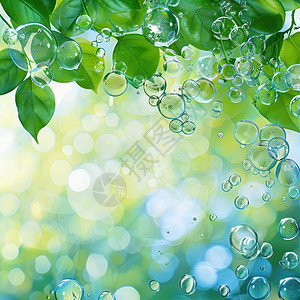 绿叶上漂浮着气泡图片
