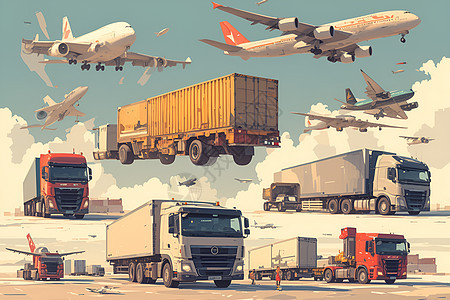 卡通的货车和飞机图片