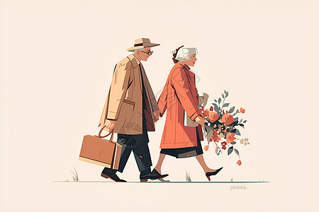 漫步的老年夫妇图片