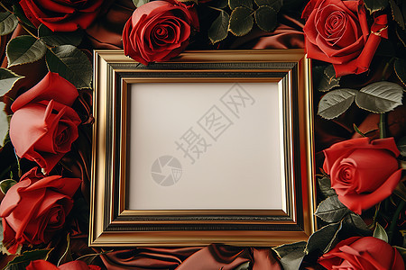 红玫瑰与画框图片