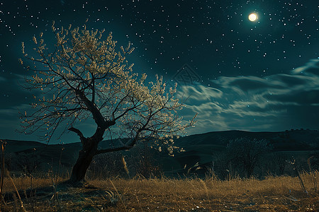 月光下的一棵树图片