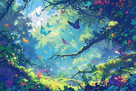 翠绿森林里的蝴蝶图片