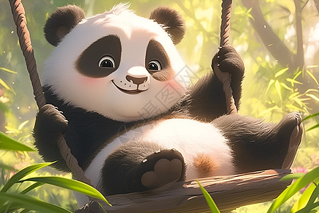 享受秋千的可爱熊猫图片