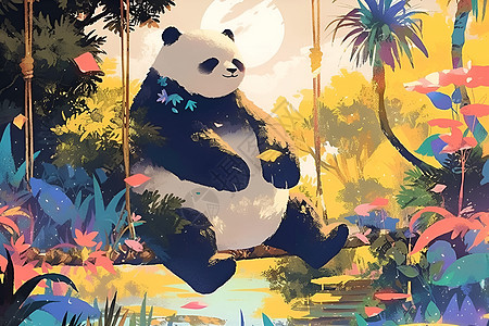 秋千上的动物熊猫图片