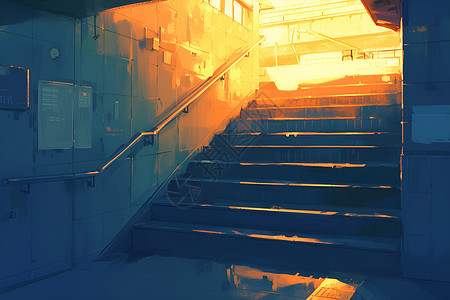 阳光照耀的楼梯图片