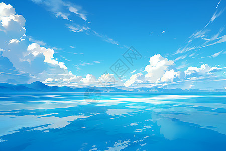 宁静水面上漂浮的云朵图片
