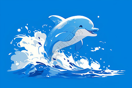 蓝白海豚跃出水面图片