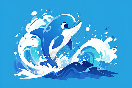 跃出水面的蓝白卡通海豚图片