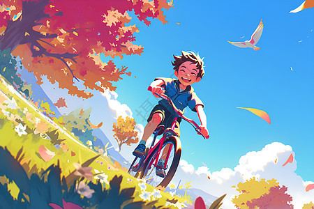 公园骑自行车的男孩图片