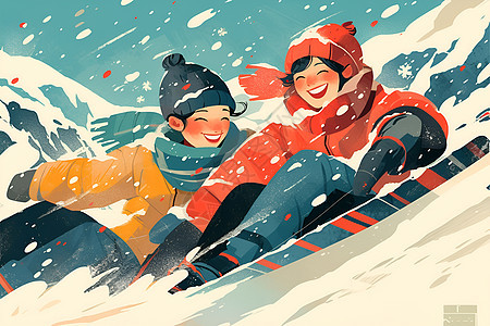 快乐滑雪的人们图片