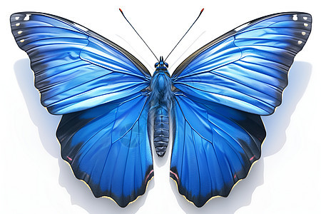 蓝色蝴蝶翩翩舞飞于白色背景上图片