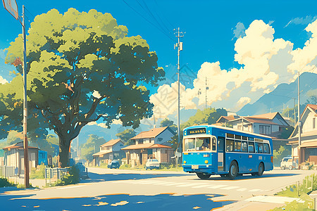 蓝色公交车图片