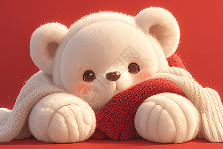 小熊抱着白色毯子图片