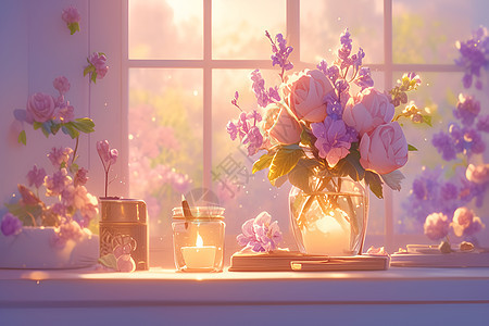 温暖光影下的花束背景图片