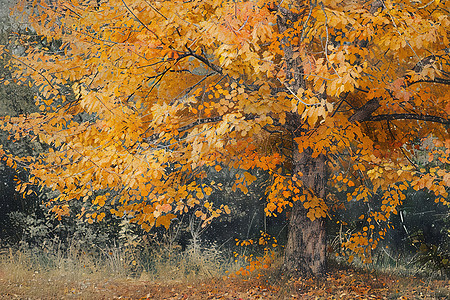 秋天的金黄树叶图片