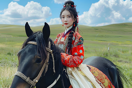 传统蒙古装束的少女图片
