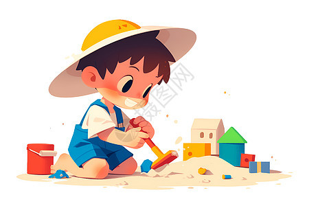 沙滩玩耍的男孩图片