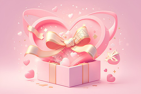 粉色背景下的精美心形礼盒图片