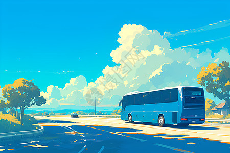 公路上的巴士图片