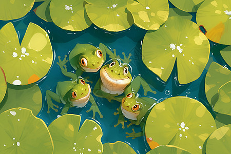 水里三只青蛙图片