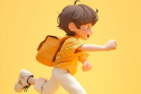活泼的少年奔跑在黄色背景下图片