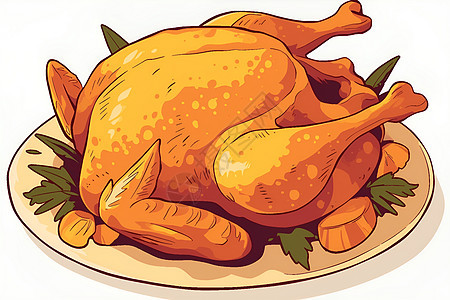 美丽绘制的烤鸡插画图片