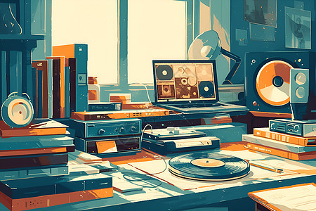 复古的唱片机插画图片