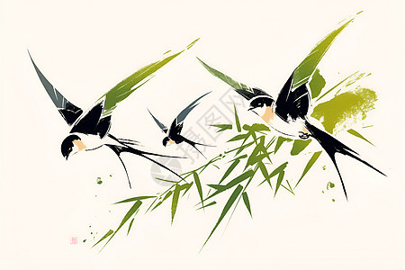 柳枝中的燕子图片